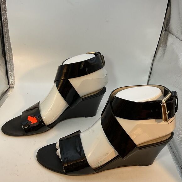 AGL LADIES SHOES 37 1/2 black patent strappy capsule heels sandals minimalist - Picture 5 of 13